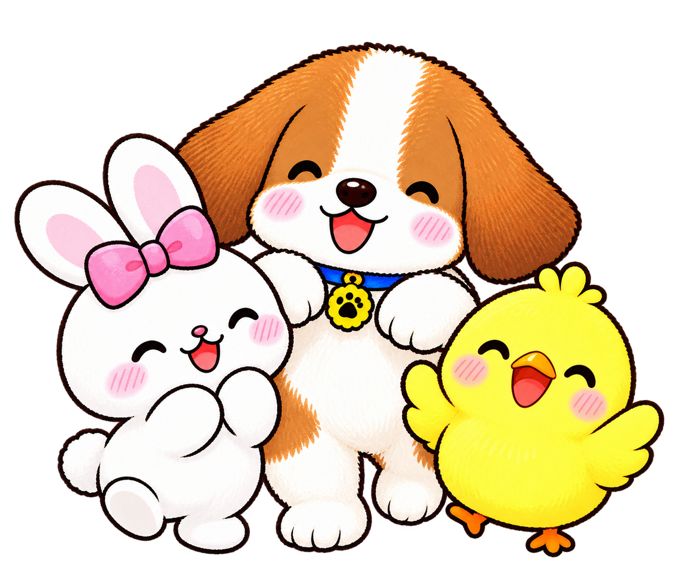 犬・うさぎ・ひよこの背景透過マスコット